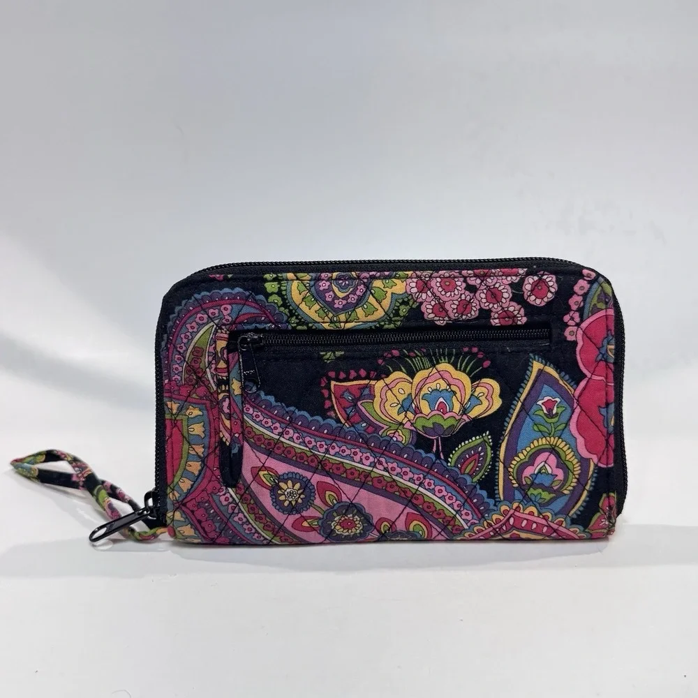 Vera Bradley Wristlet Wallet Quilted Black w Multi Color Paisley Symphony in Hue - Picture 2 of 10